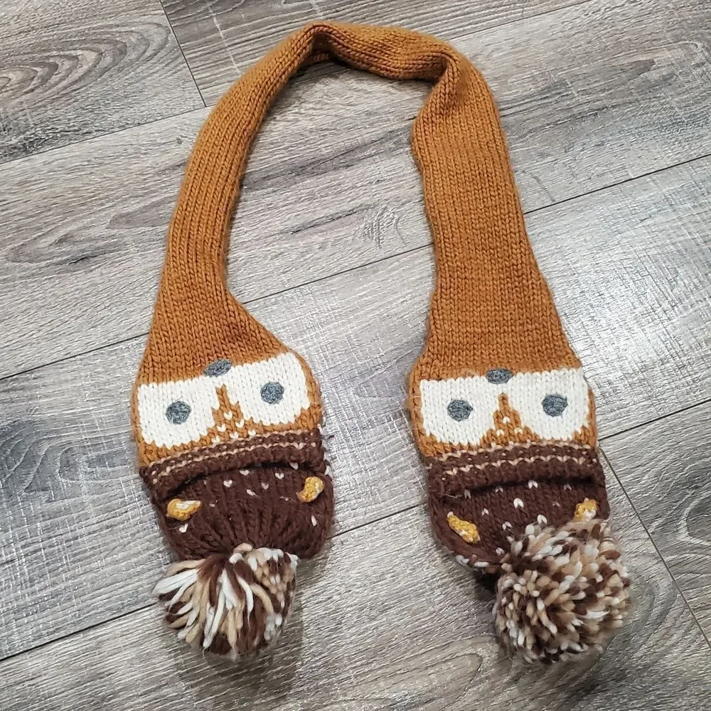 Kids Zara Scarf ONE SIZE Kids Fox Scarf with Pom Poms - Brown and Tan
